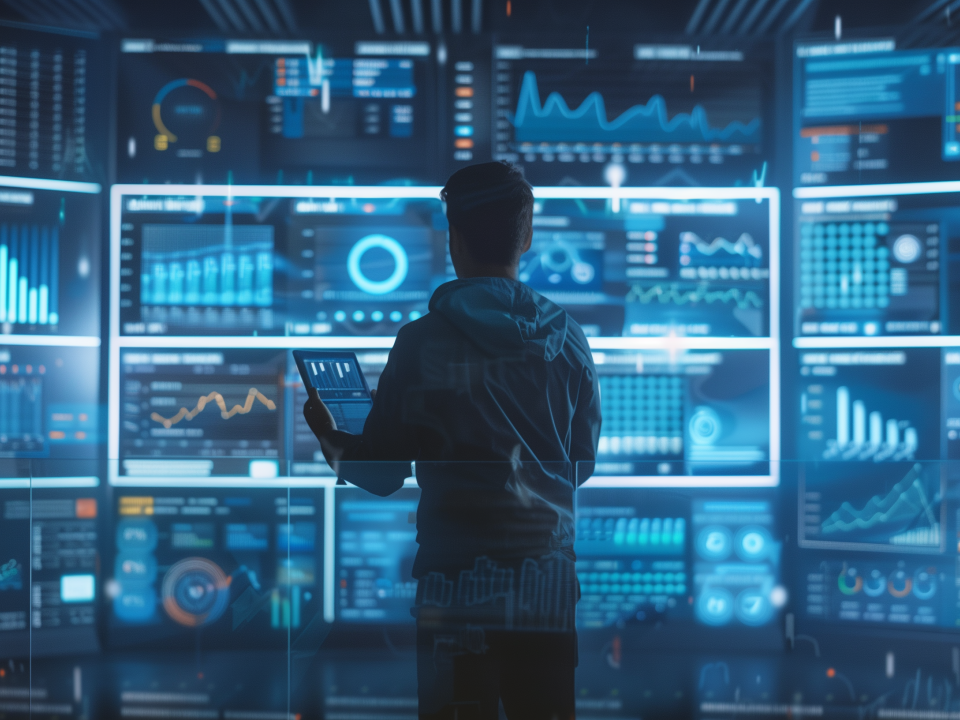 Produktionsmitarbeiter bedient an Bildschirmen Dashboards mit Reportings, Batchreports und Herstellungsprotokollen.